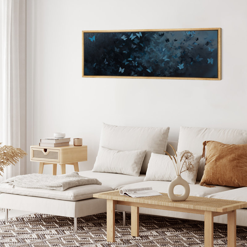 Impression sur toile encadrée surdimensionnée de décorations murales encadrées bleu marine foncé, H 20 po x l 60 po, Naturel