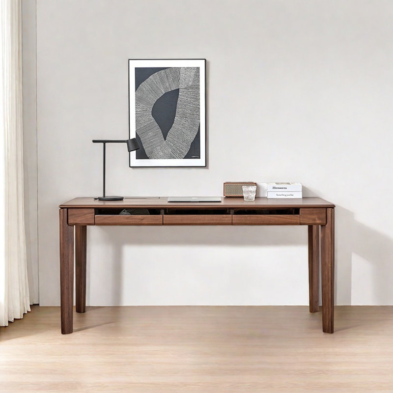 Bureau en bois de noyer noir de style américain, H 29,53 po x l 62,99 po x P 27,56 po