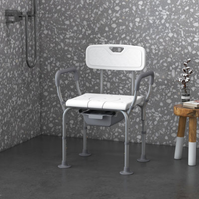 Chaise de douche en aluminium avec siège de toilette 31 po et chevet surélevé, siège blanc pour personnes à mobilité réduite et personnes âgées, conception, structure, réglable