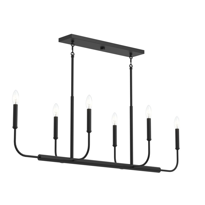 Reines 6-Light Matte Black Linear Chandelier, Matte Black