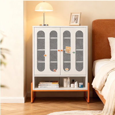 Modern minimalist double door shoe cabinet with adjustable mesh doors and high foot hollow storage cabinet bottom