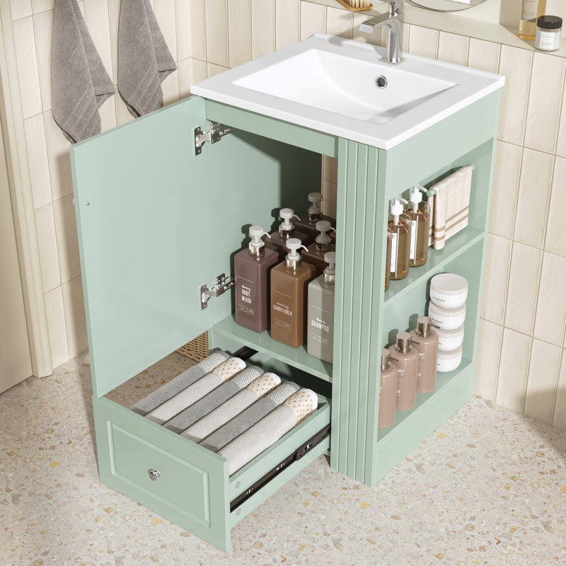 Meuble-lavabo autoportant avec lavabo en céramique, Vert