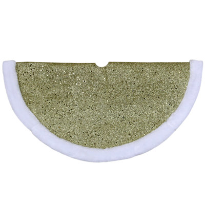 20" Glittered Mini Christmas Tree Skirt with Faux Fur Trim