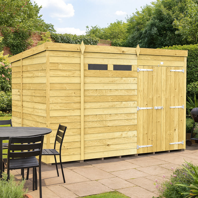 Pent Security Shed - Double Door, 10ft x 6ft