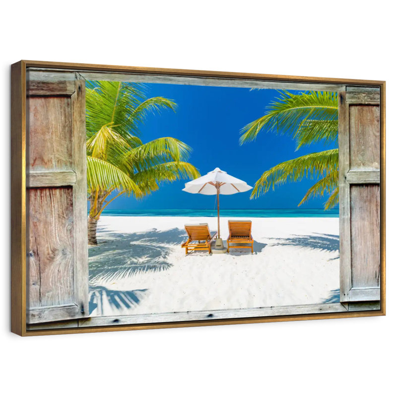 Fenêtre sur la côte des Maldives, 46 po x 31 po, Cadre flottant doré