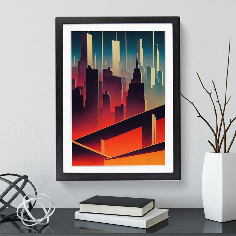 A City Skyline Sunset No.1 Abstract - Framed Print, Black, 34cm H x 25cm W
