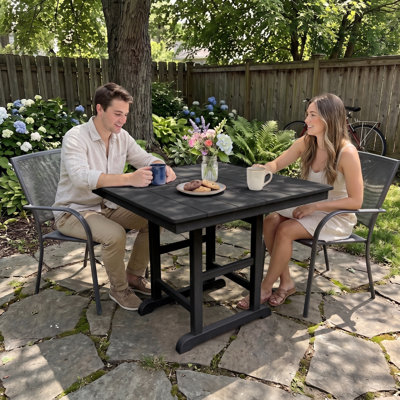 Table de salle à manger pliable carrée 1 pièce en PEHD noir, L 37,8 po x l 37,8 po x H 29,52 po, table d'extérieur toutes saisons avec plateau à 2 panneaux