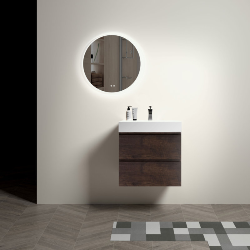 Meuble-lavabo mural 24 po avec lavabo, grand meuble-lavabo flottant mural pour salle de bain moderne, lavabo une pièce sans drain, pré-assemblé