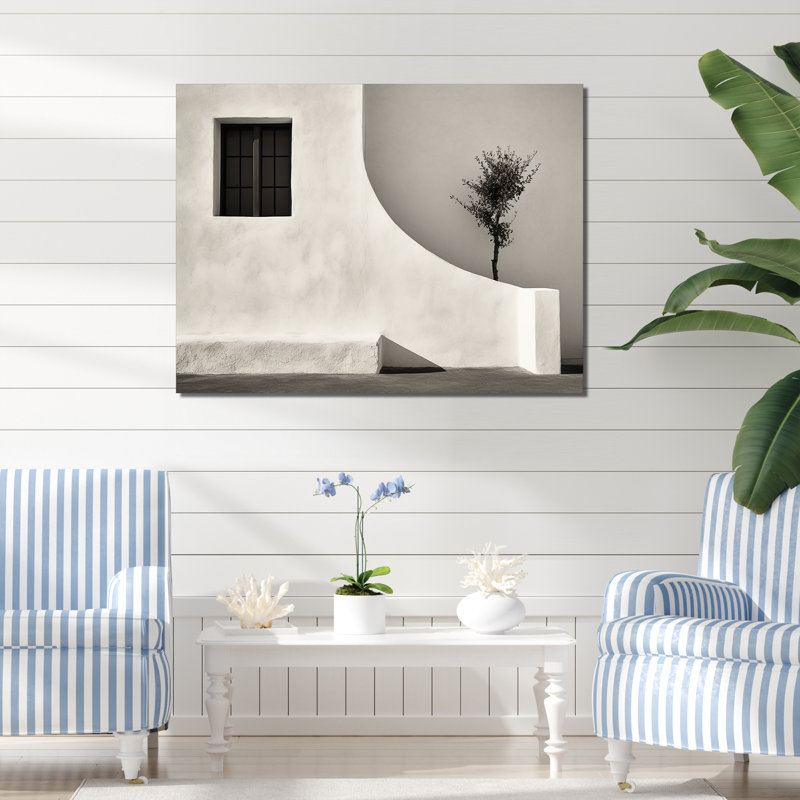 «Black and White Beach House Horizon - Beach and Ocean, art mural sur toile, Toile tendue, 34" H x 44" W