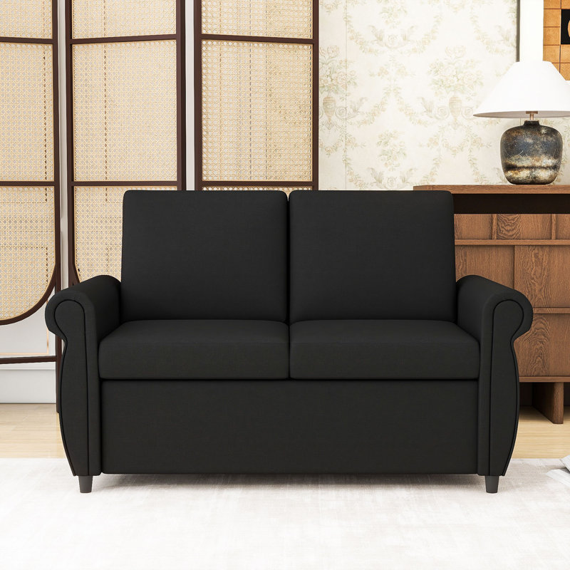 Divan-lit tapissier Abrian, canapé-lit escamotable, causeuse avec matelas simple, Noir