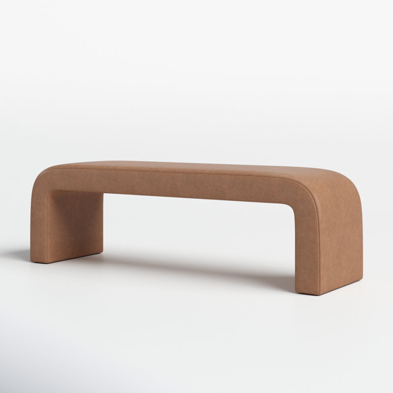 Daine 62" Upholstered Bench, Camel Vegan Leather