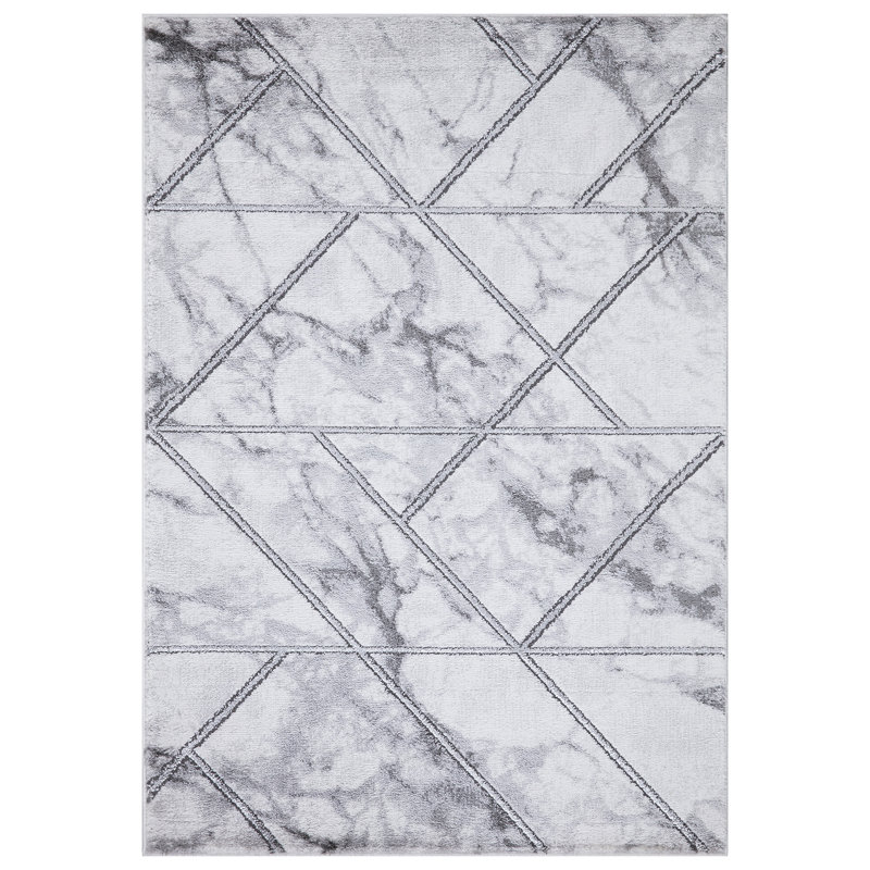 Perryopolis gris géométrique sans argent vieilli, Rectangle 3 pi 3 po x 4 pi 7 po