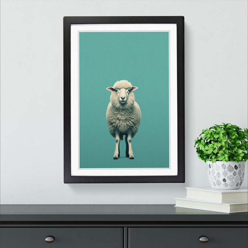 Sheep Minimalism No.3 - Single Picture Frame Print on Wood, 64cm H x 46cm W x 2cm D, Black