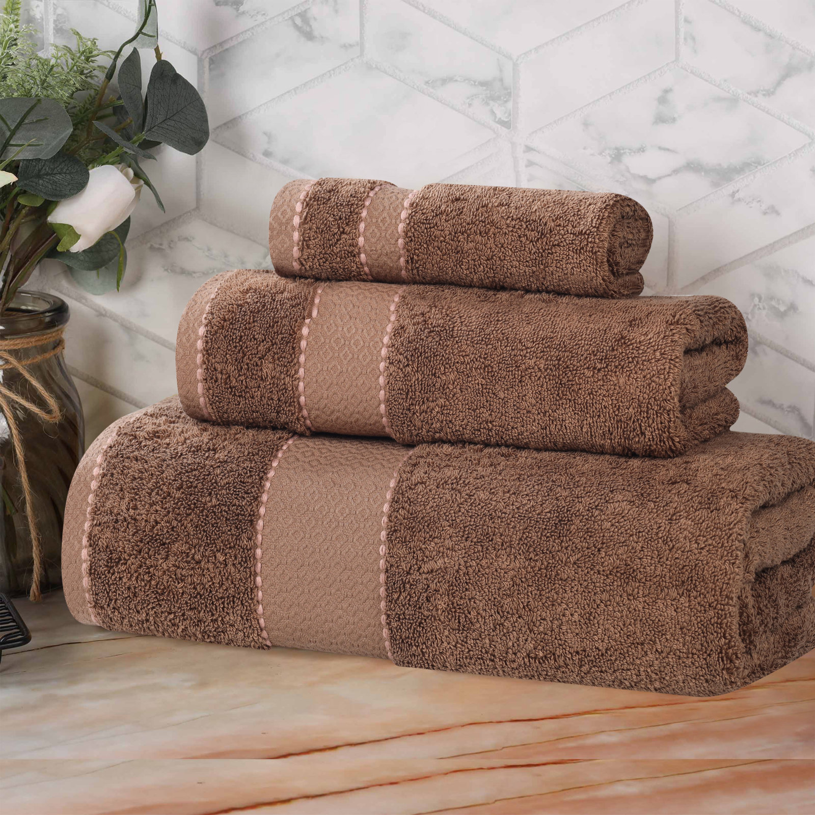 Niles 3-Piece Giza Cotton Towel Set, Chocolate