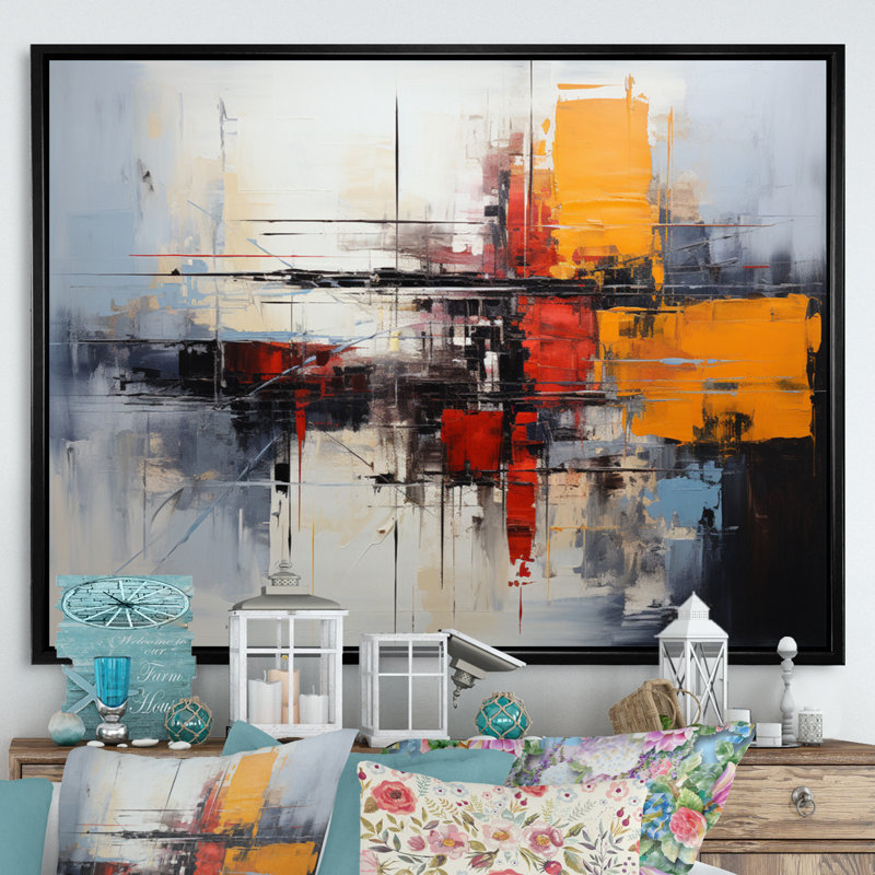 Art asiatique, expression abstraite II - impression, H 16 po x l 32 po x P 1 po, Cadre flottant noir