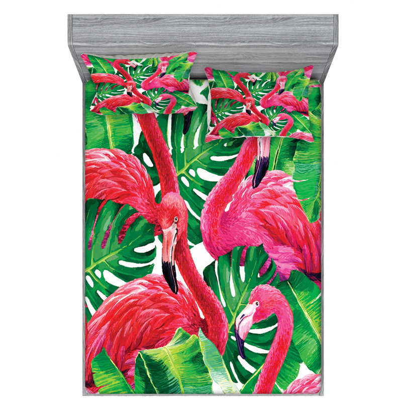 Flamingo Microfiber Sheet Set, Queen Sheet Set + Fitted Sheet + 2 Pillowcases