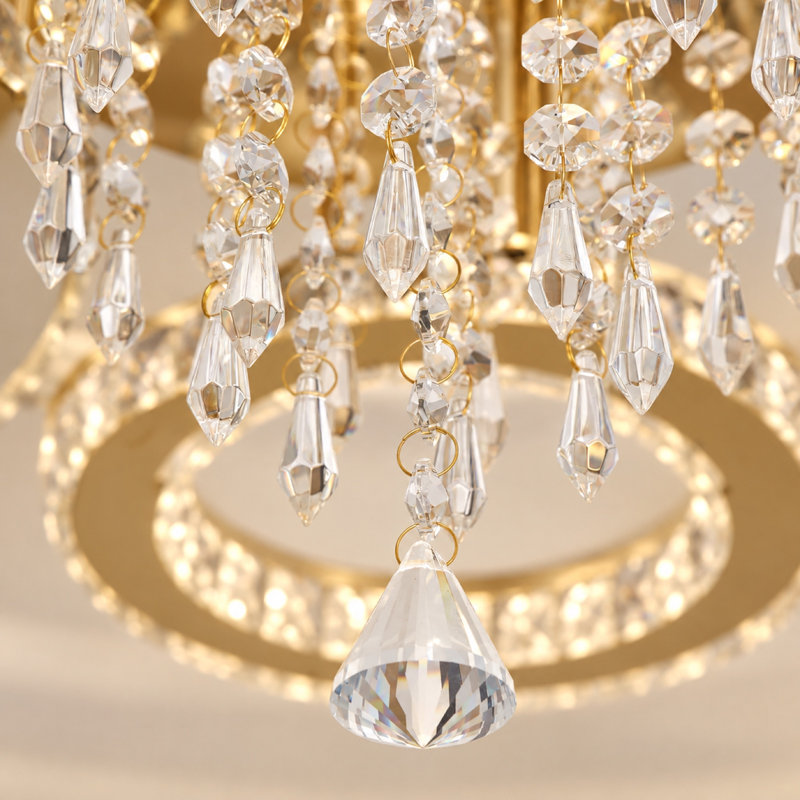 Luxury Ring LED Crystal Chandelier, Gold Finish And K9 Crystal Accents, 3000 Kelvins-4500 Kelvins-6000 Kelvins, 5 Lights, No