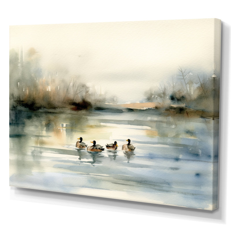 «Ducks in Pond II», art mural sur toile, Toile tendue, H 16 po x l 32 po x P 1 po
