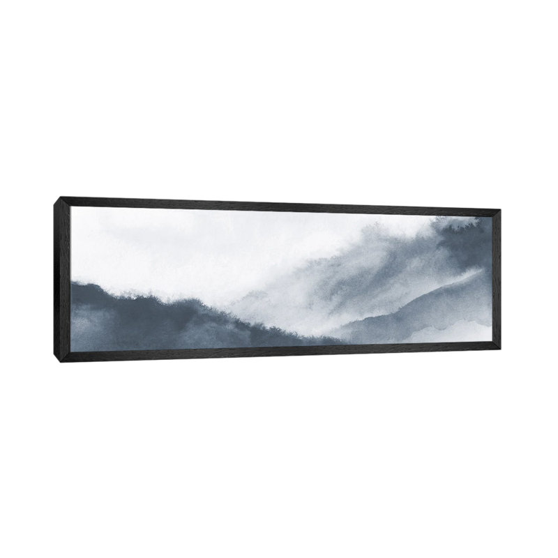 Misty Mountains In Grey Watercolour - Panoramic Painting on Canvas, 121.92 cm H x 40.64 cm W, Black Framed