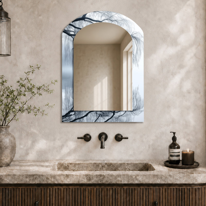 Rustic Decorative Wall Mirror – Willow Shore Reflections, Metal Print, 34" x 25"