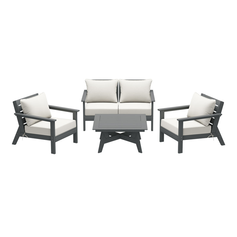Ensemble de conversation à assise profonde 5 pièces, Blanc, Gris
