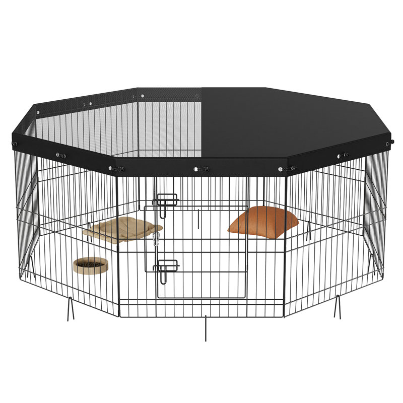 Enclos pliable pour chien avec 8 panneaux, 16 sangles et un couvercle supérieur pour les activités intérieures et extérieures pour animaux de compagnie