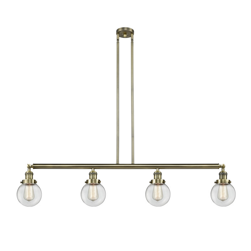 Luminaire suspendu linéaire à 4 lumières pour îlot de cuisine West Bridgewater, Laiton antique, Transparent