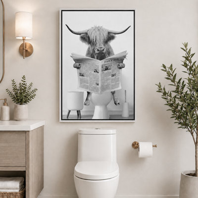 Impression sur toile encadrée, animaux, drôle, salle de bain, vache Highland