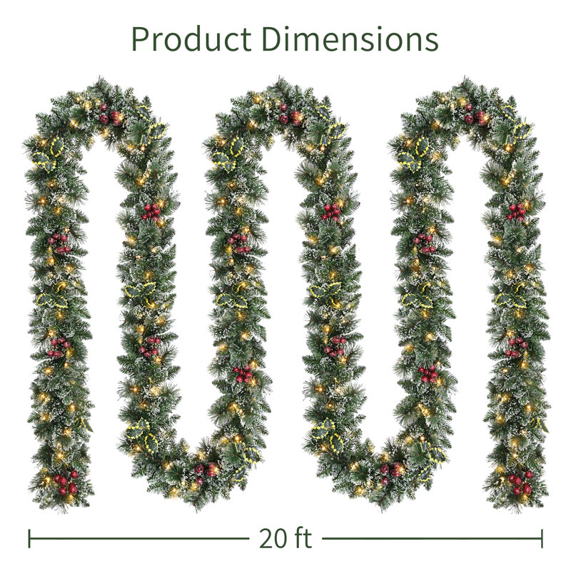 Guirlande lumineuse de Noël Silverton Pine enneigée de 6 mètres (20 pieds) avec lumières DEL blanc chaud