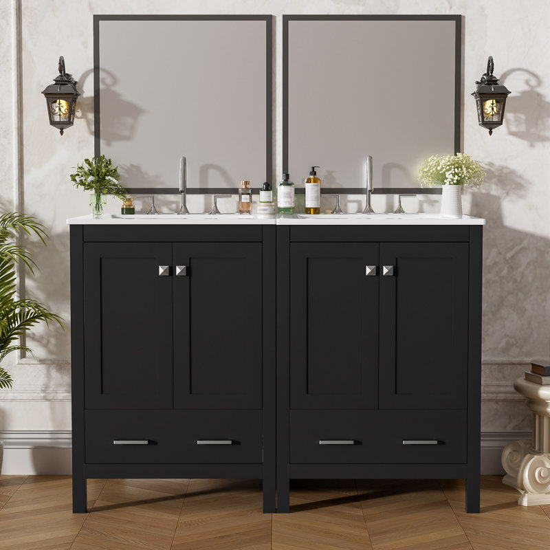 Meuble-lavabo de 48 pouces avec lavabo encastré intégré, armoire de rangement, portes à fermeture en douceur, tiroir divisé et tablette à double couche pour un rangement polyvalent