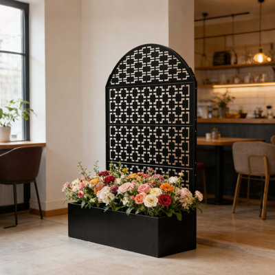 Paravent arqué avec boîte à fleurs, pot à fleurs autoportant en métal de 70,87 po de hauteur, boîte à fleurs pour patio