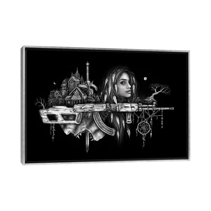 Machine Gun - reproduction d'art murale - toile encadrée, 48" x 32", Framed Canvas, Silver