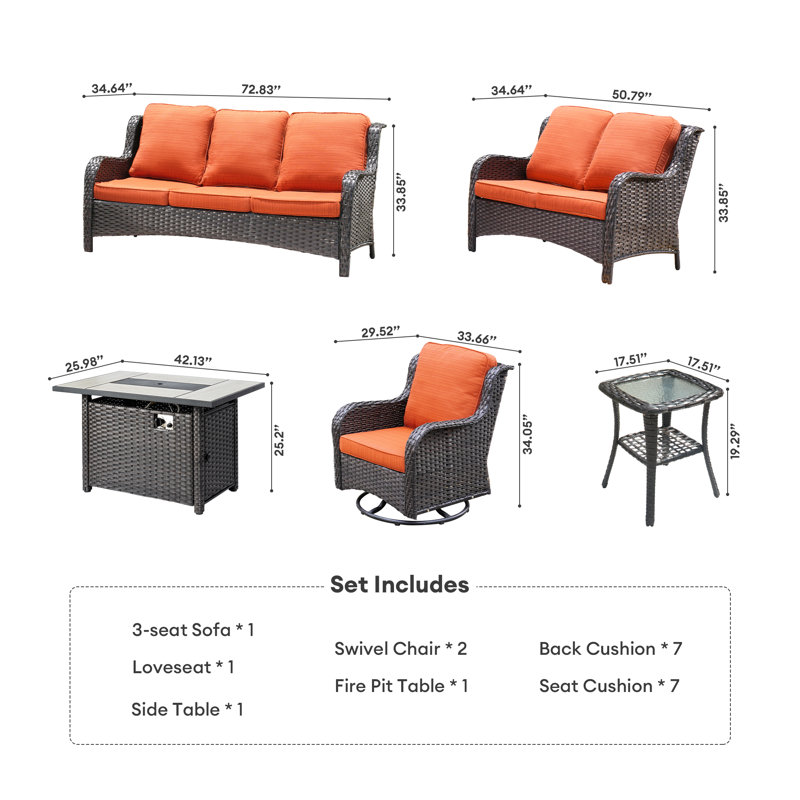 Ilkeston 7 - Person Outdoor Seating Group with Cushions, Orange Red, Brown