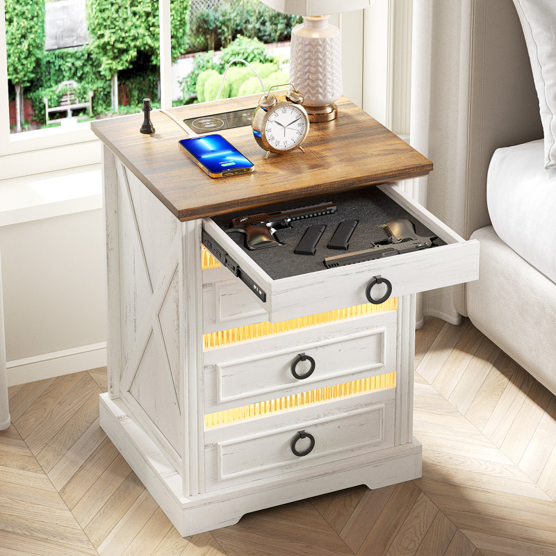 3 -Drawer Nightstand with 1 - Hidden Drawer, White