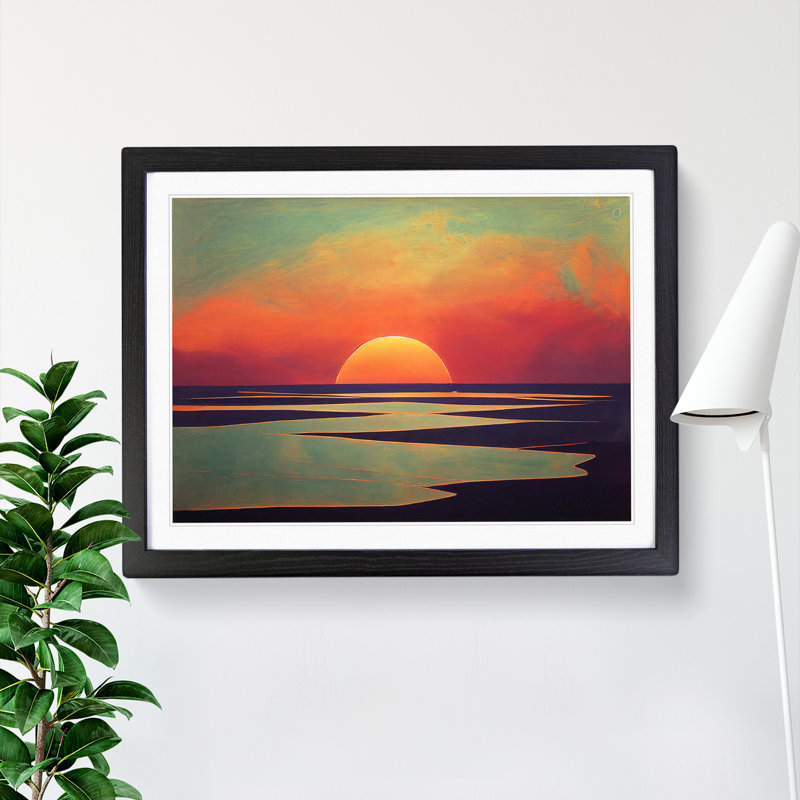 XH1022-4459X Graceful Ocean Beach Sunset - Single Picture Frame Print, Black Framed, 46cm H x 64cm W x 2cm D