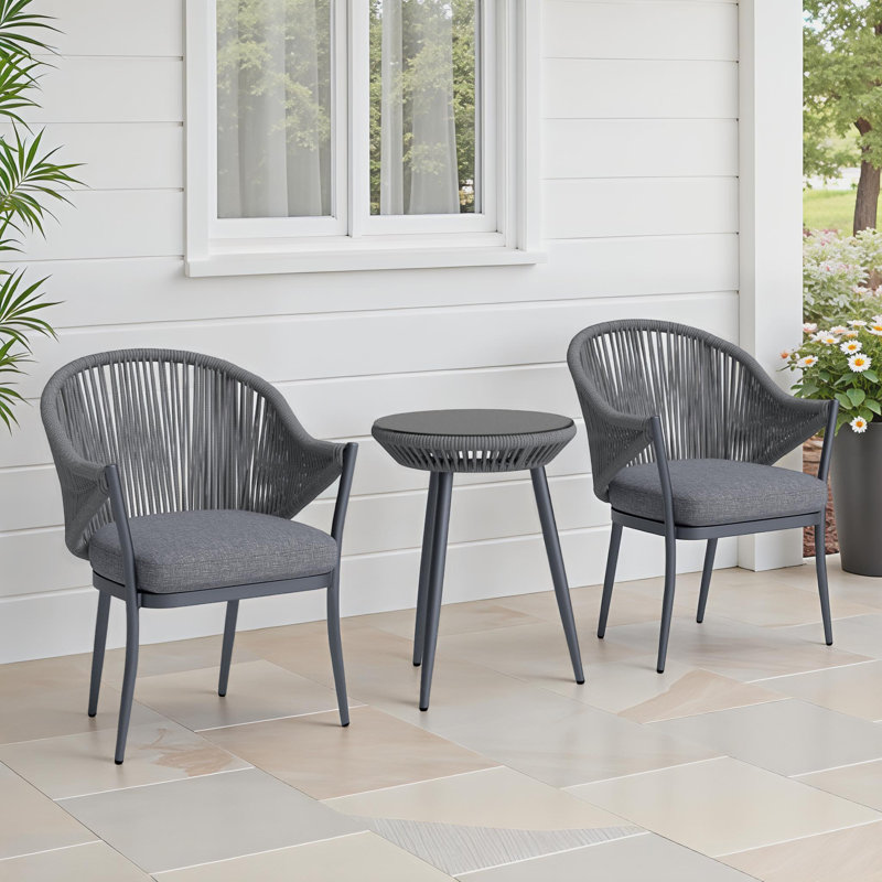 Brandsville 32.3" H 2-Person Round Aluminum Bistro Set with Cushions, Gray