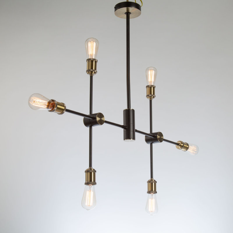 Casmin 6 - Light Dimmable Sputnik Modern Linear Chandelier, Matte Black/Satin Brass