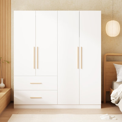 63" W Wardrobe Armoire with 2 Hanging Rods, 6 Shelves and 2 Drawers