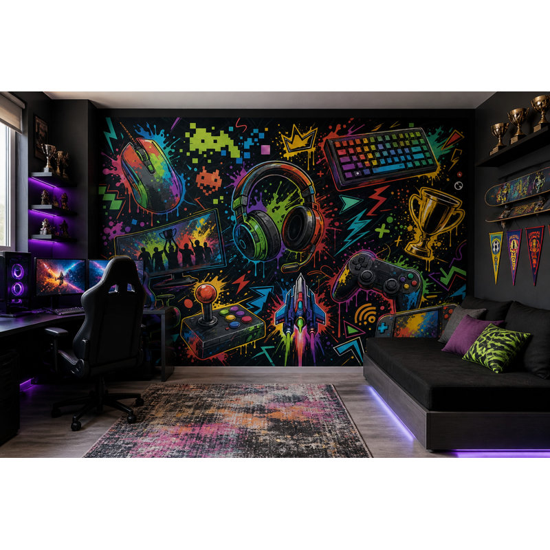 Papier peint Gaming, 140 po x 108 po, Peler et coller