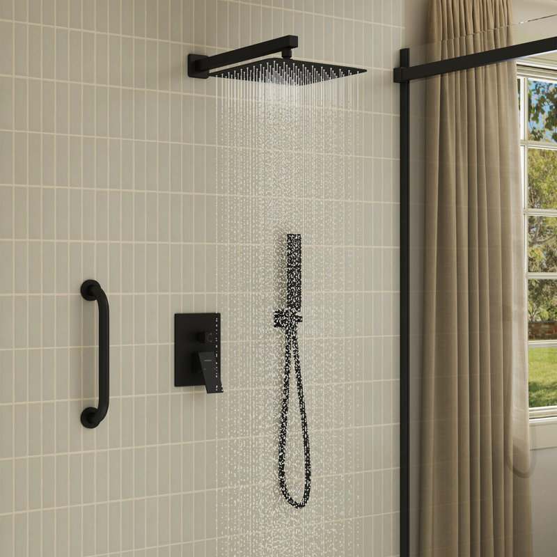14" ADA Safety Grab Bar Shower System with 10-Inch Rain Shower and Handheld Spray
