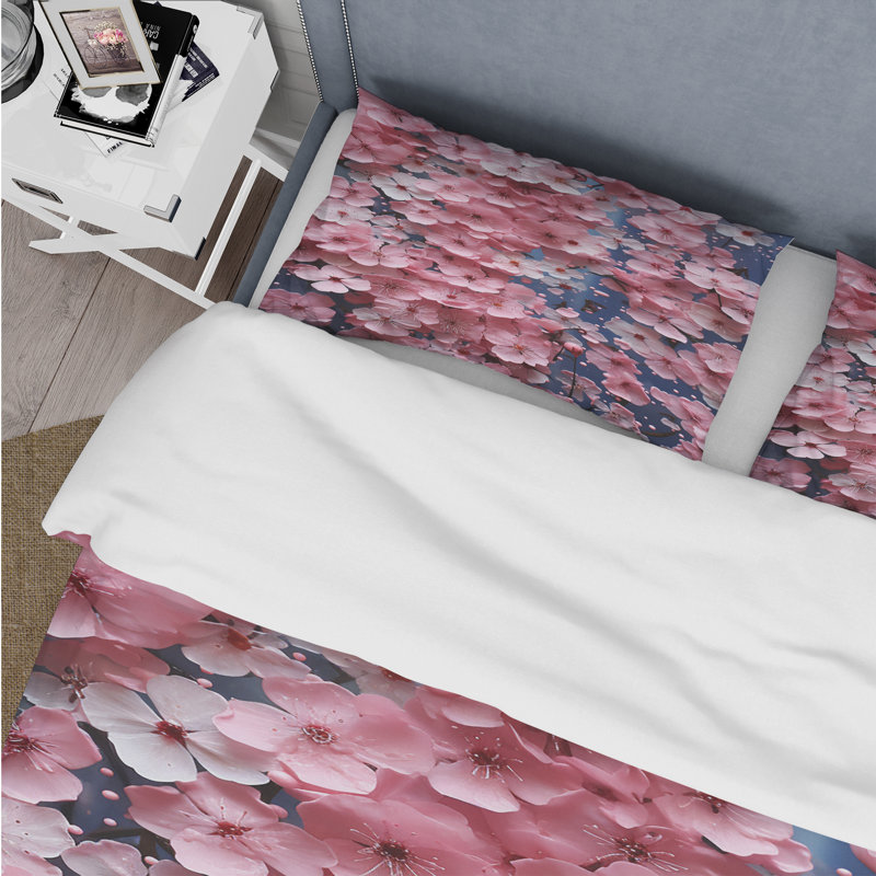 Ensemble de housse de couette fleur de cerisier rose et bleu, Housse de couette pour très grand lit