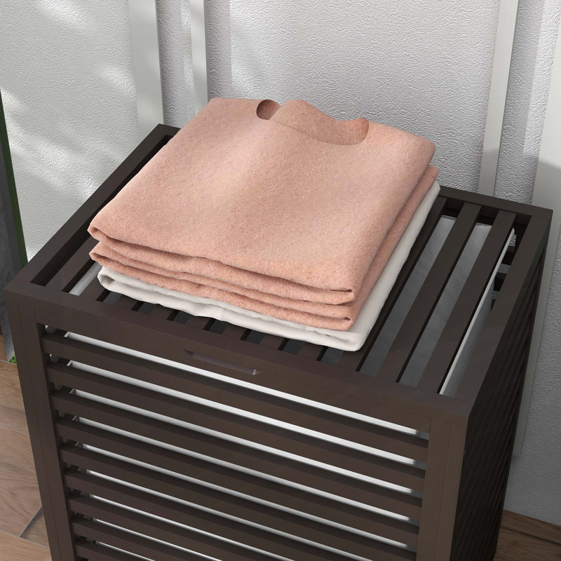 Panier à linge en bambou avec couvercle et sac de doublure amovible, Coffee