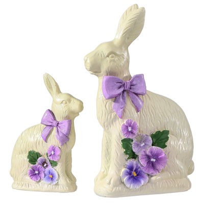 5-7.5" Resin Chocolate Bunny With Pansy 