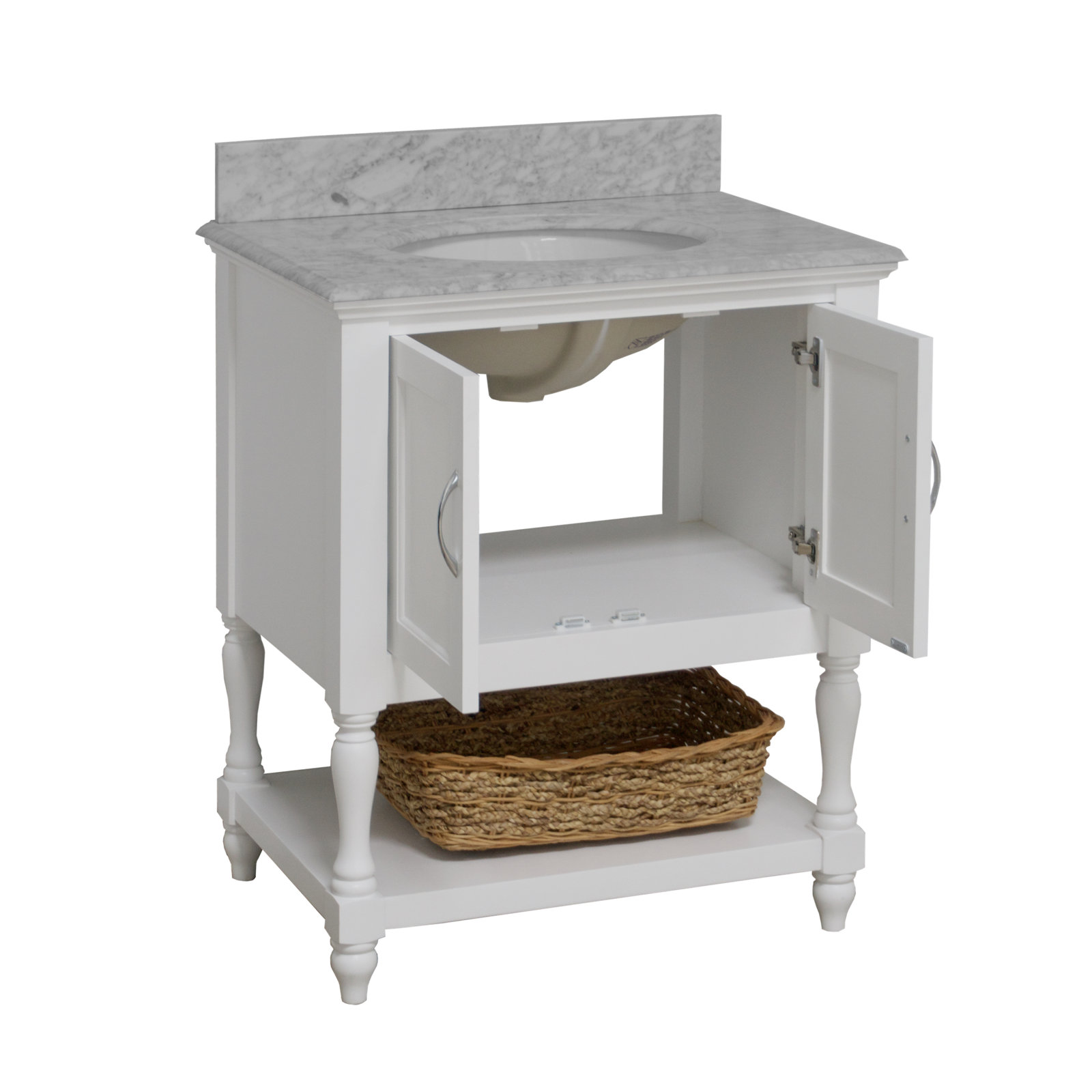 Hampton 30'' Single Bathroom Vanity, White, Carrara Marble