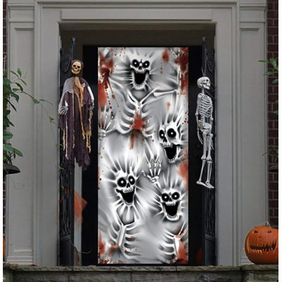 30”X72” Halloween Door Cover Decorations Indoor Creepy Skeleton, Haunted House Stickers Party Supplies Favors Garage Window Wall
