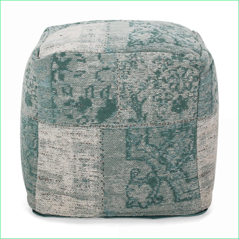 Ottoman Pouf | 16” Cube | Teal &amp; Beige | Versatile Floor Cushion | Teal | Fabric, Teal  Damask