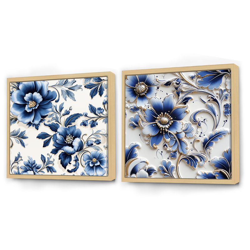 Victorian Cobalt Mosaics, Cadre flottant brun, H 16 po x l 33 po