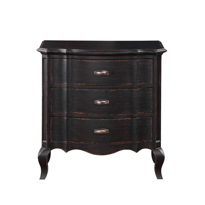 Table de chevet à 3 tiroirs, Noir antique
