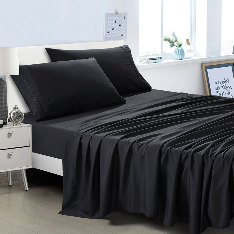 Jcrown Microfiber Sheet Set, Black, King Sheet Set with 2 Pillowcases