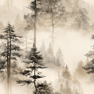 Papier peint Misty Forest Foggy Woodland Tree